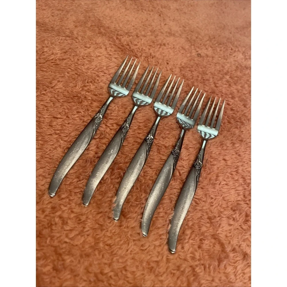 Oneida La Rose Custom Stainless Steel Dinner Fork Set‎ - Lot of 5